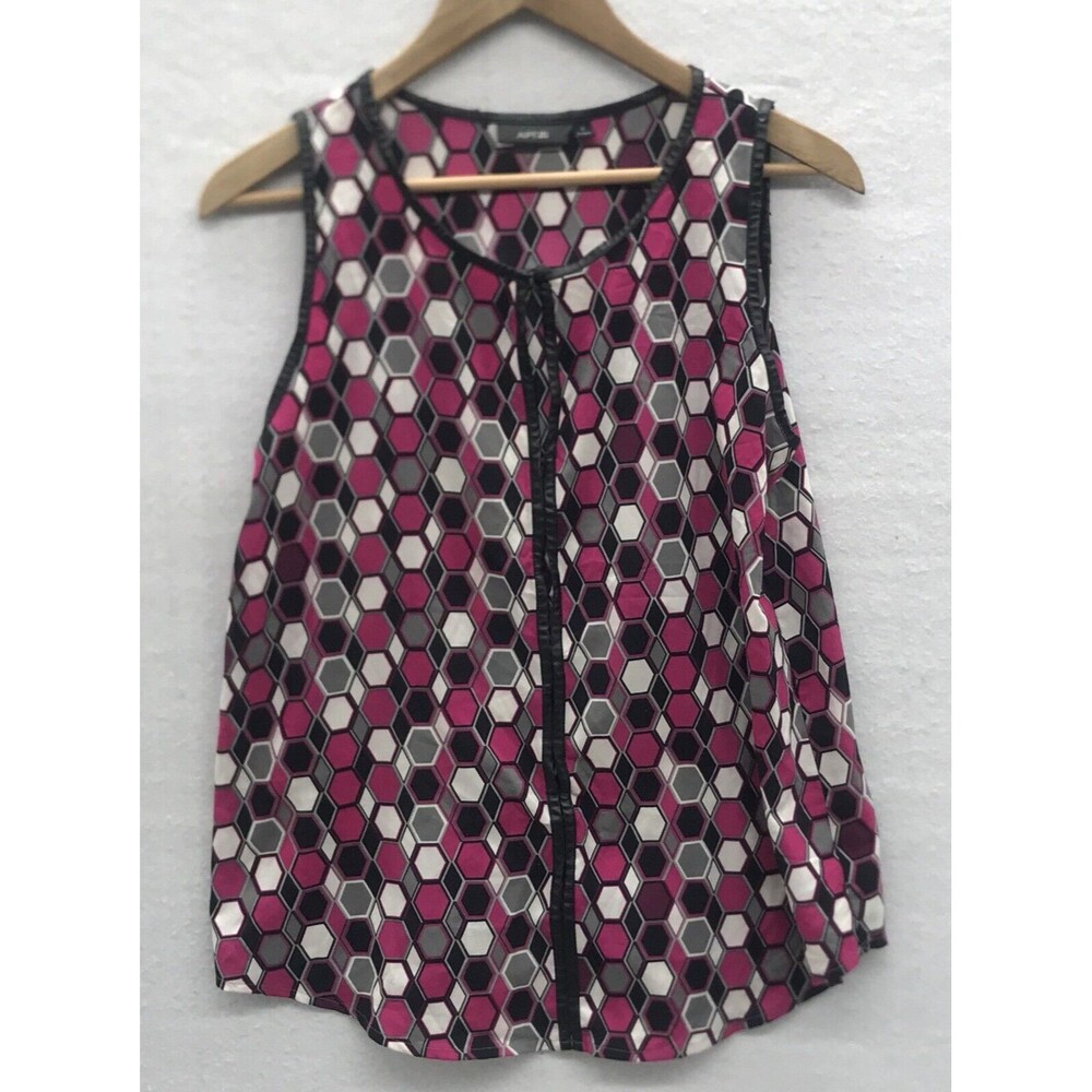 Apt 9 Womens Blouse Small Pink Geometric Sleeveless Keyhole Faux Trim Layering